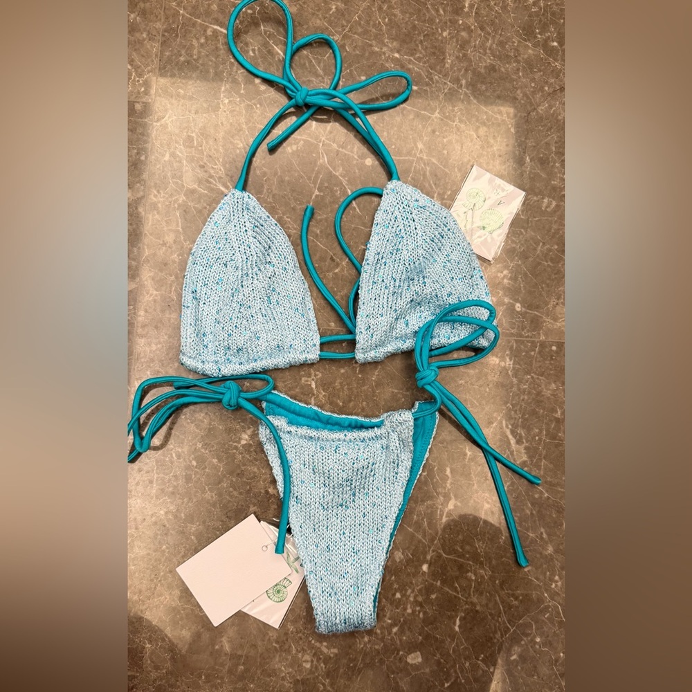 Asta resort Light Blue Knit Triangle String Bikini Set NWT